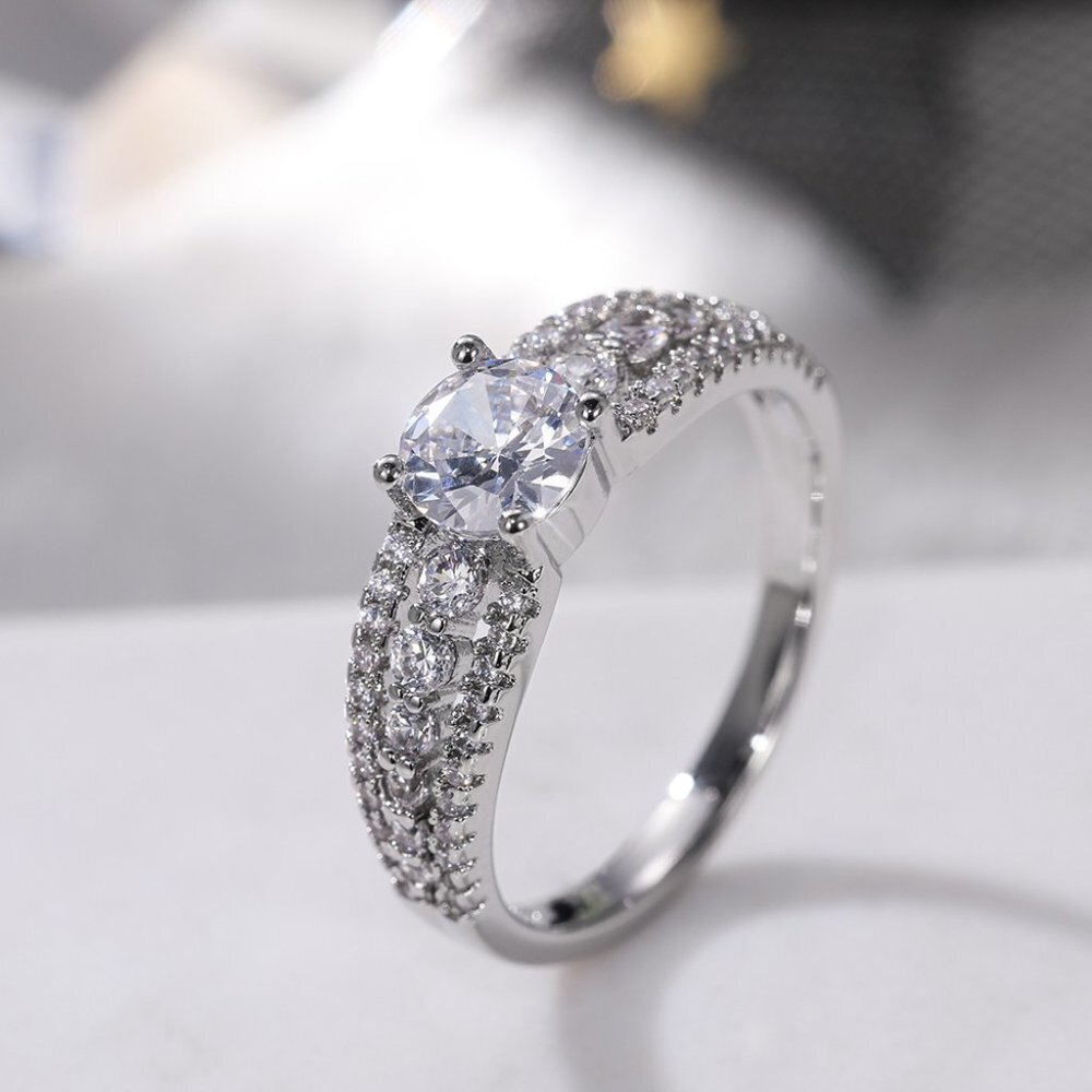 Diamond Shiny CZ Romantic Pure Silver Dainty Wedding Ring for Women, K868 - Picture 8 of 8